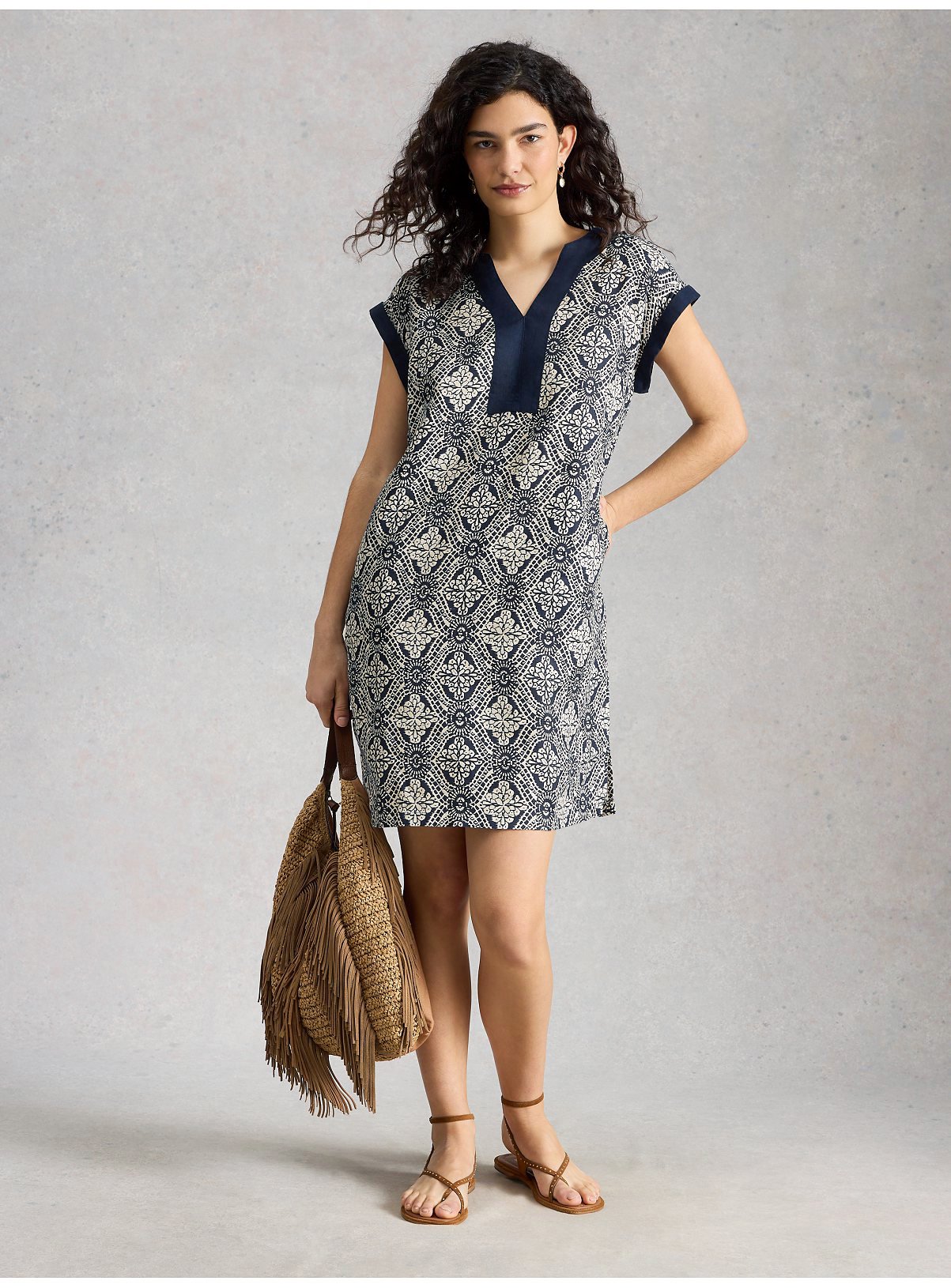 WHITE STUFF Jilly Linen Dress Navy 10 - Image 3 thumbnail