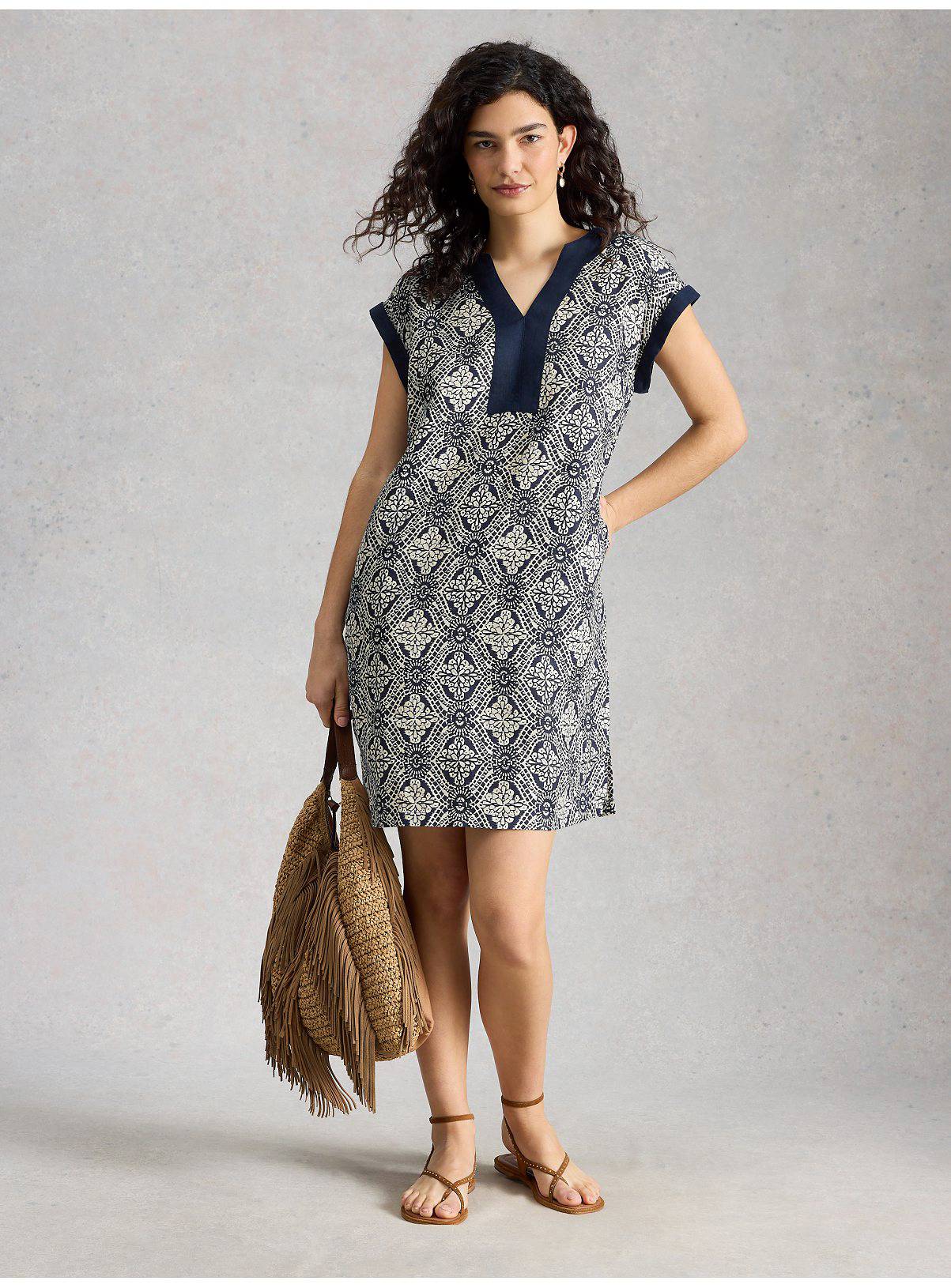 WHITE STUFF Jilly Linen Dress Navy 10 - Image 3