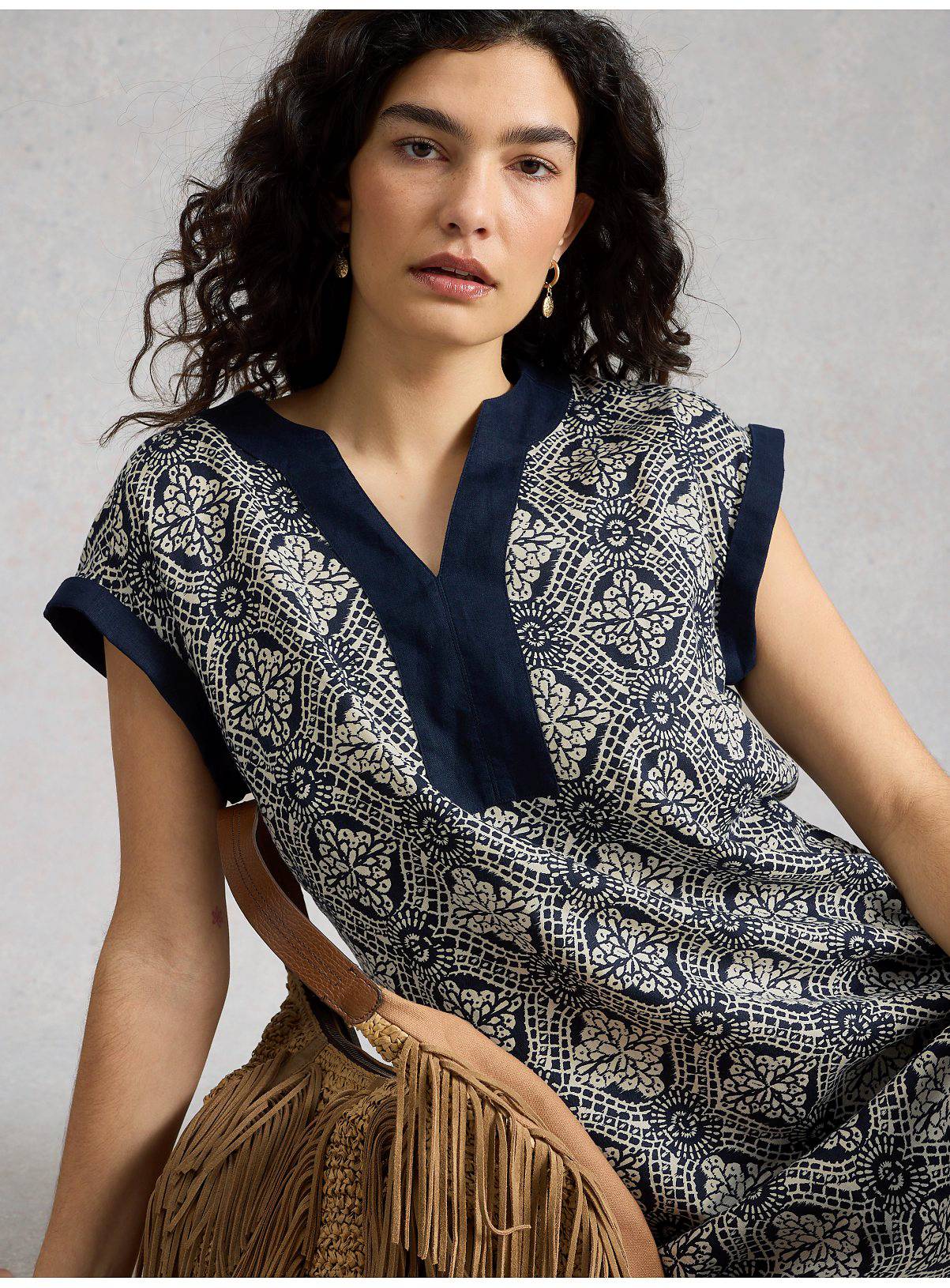 WHITE STUFF Jilly Linen Dress Navy 10 - Image 4