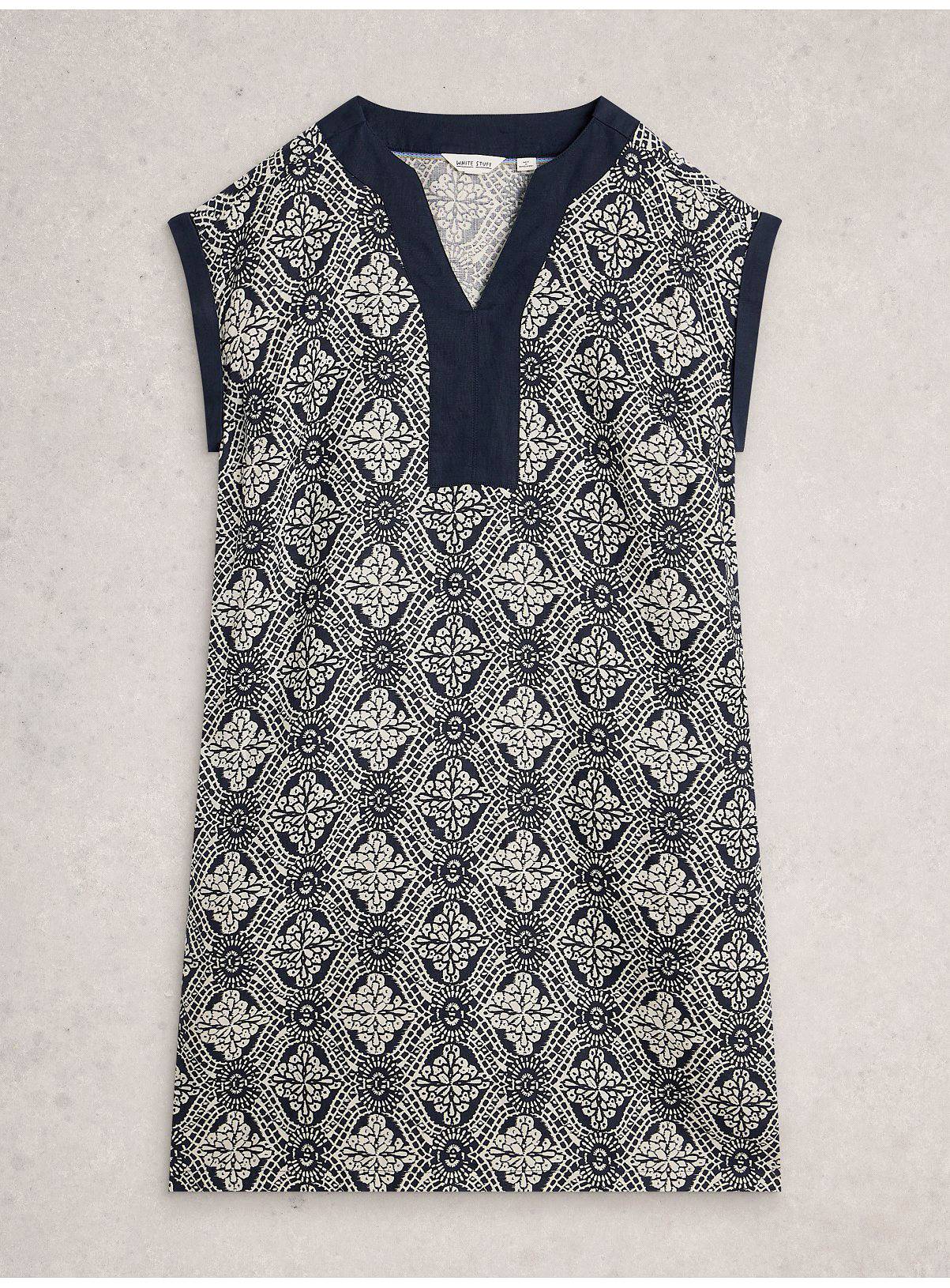 WHITE STUFF Jilly Linen Dress Navy 10 - Image 5