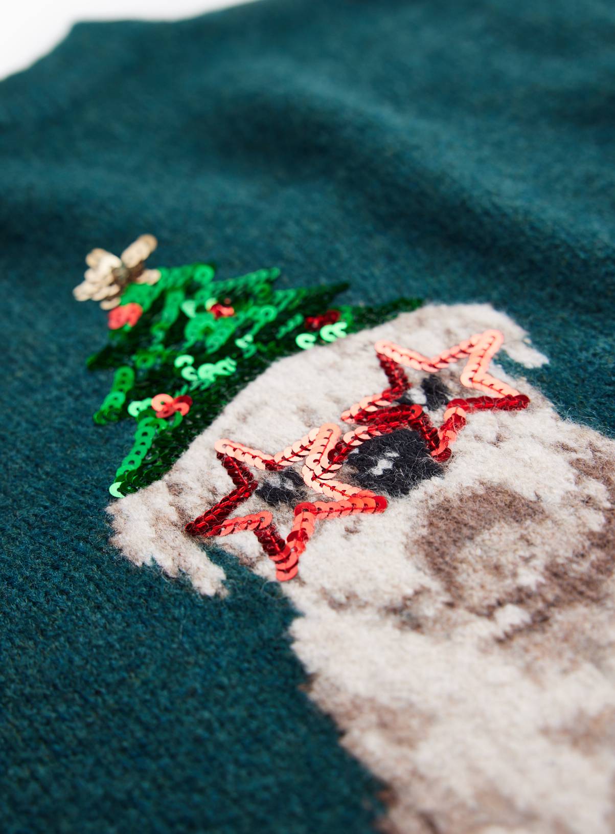 Family Matching Teal Sequin Bulldog Christmas Jumper 8 years - Image 2