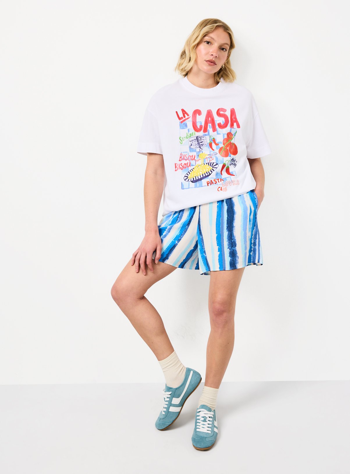 Blue Stripe Print Shorts 16 - Image 2 thumbnail
