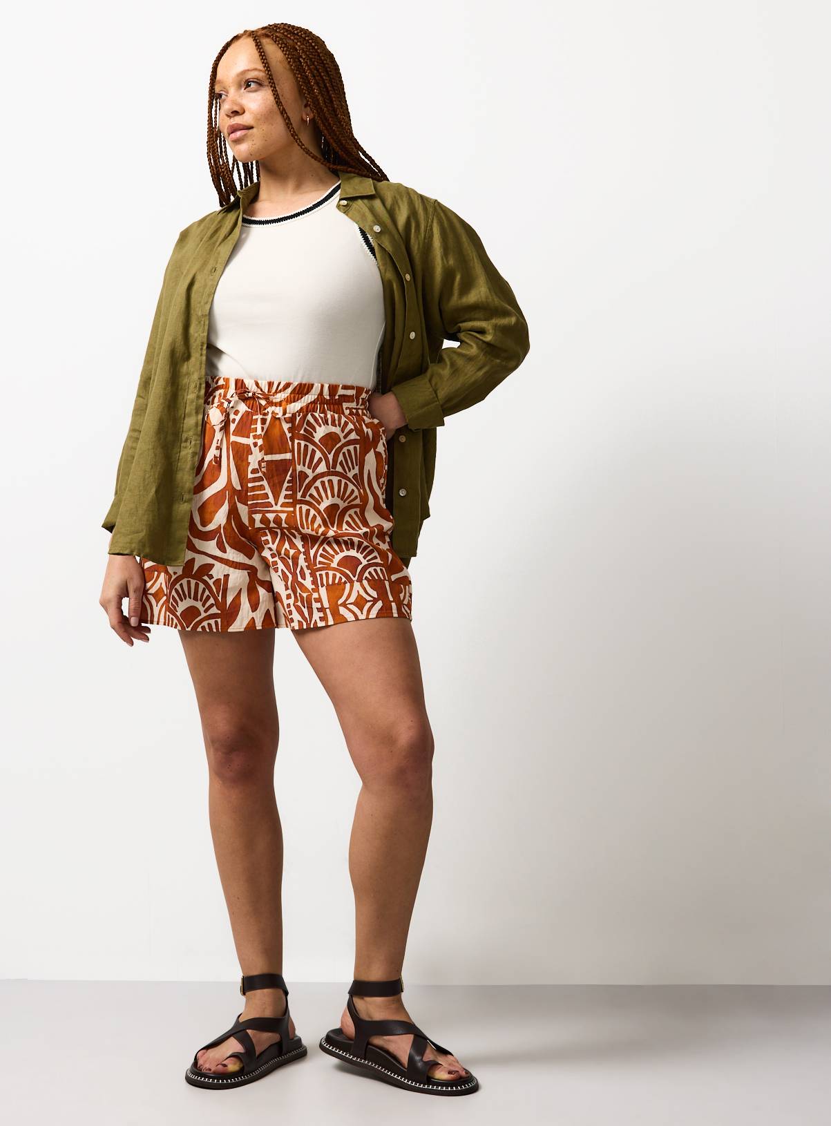 Orange Scarf Print Shorts 16 - Image 1