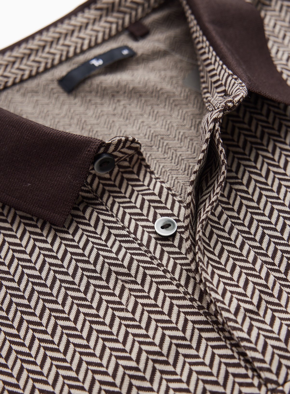 Pure Cotton Herringbone Long-Sleeved Polo Shirt S - Image 4 thumbnail