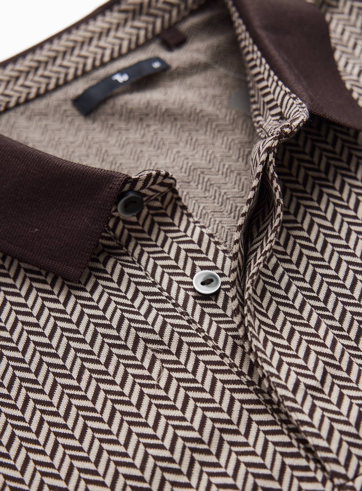 Pure Cotton Herringbone Long-Sleeved Polo Shirt S - Image 4