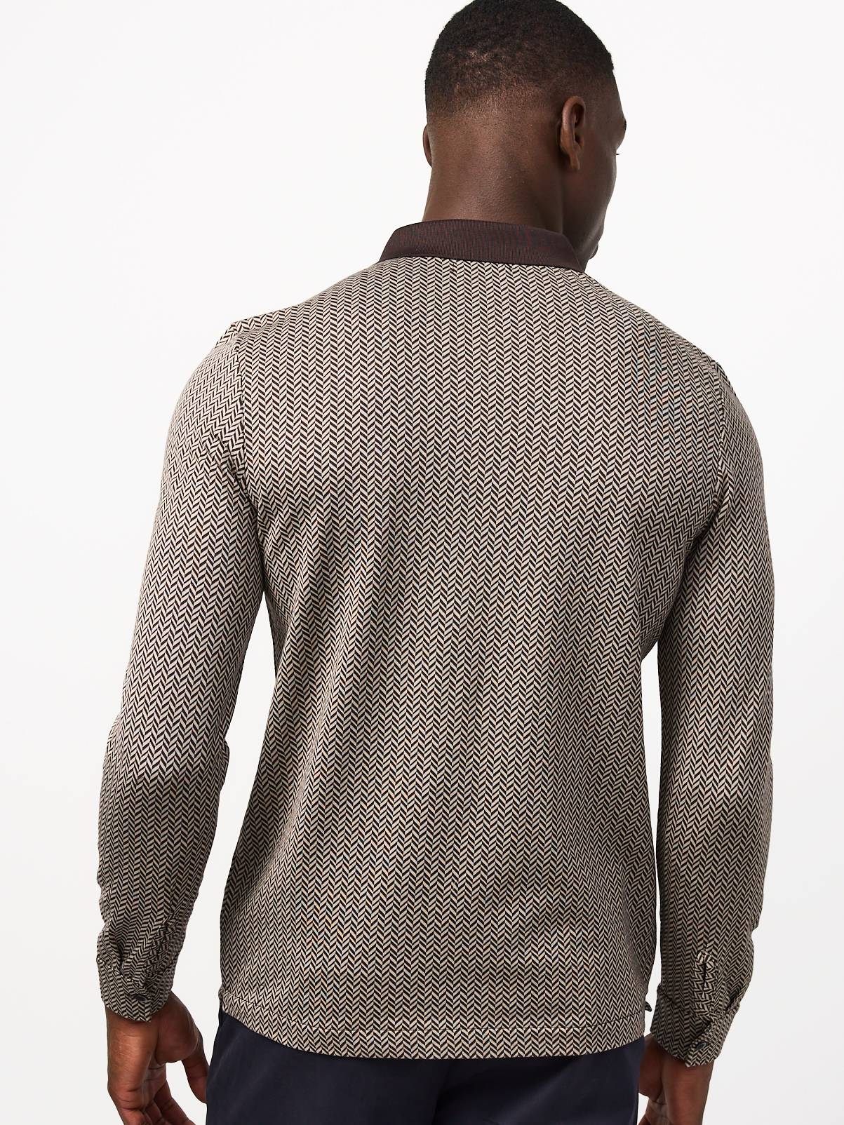 Pure Cotton Herringbone Long-Sleeved Polo Shirt S - Image 5