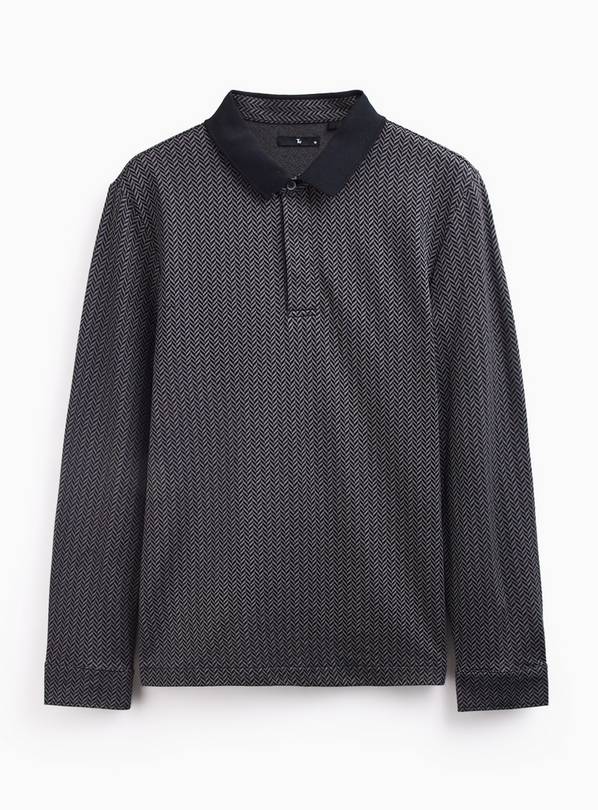 Black Long Sleeved Herringbone Polo XXL