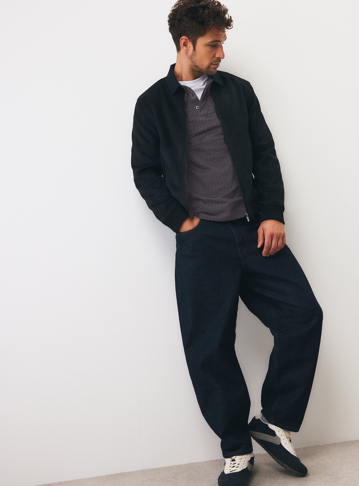 Black Long Sleeved Herringbone Polo XXXL - Image 2 thumbnail