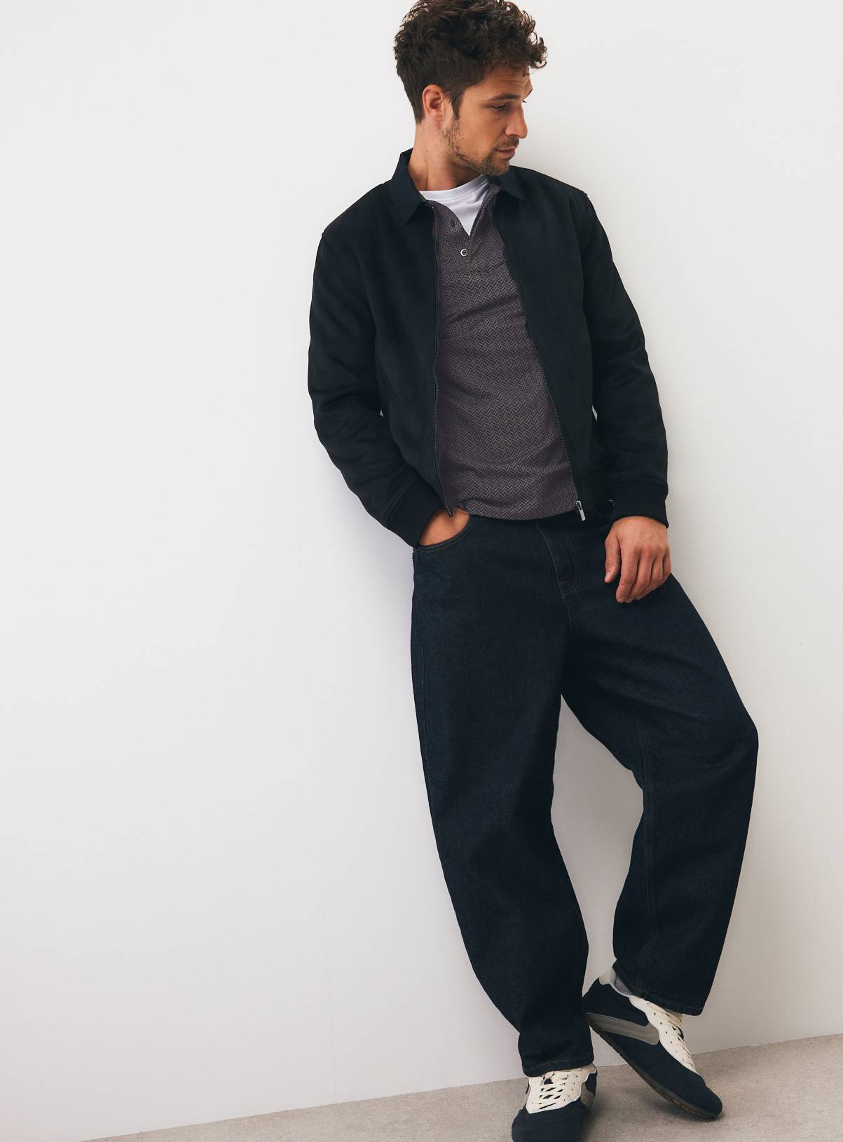Black Long Sleeved Herringbone Polo XXXL - Image 2