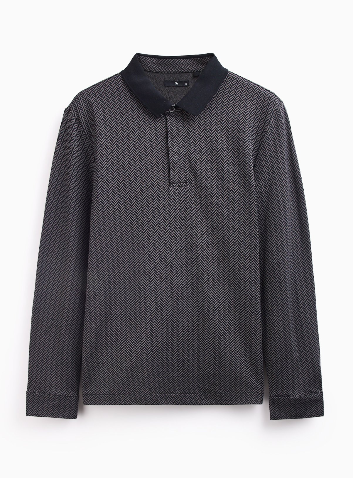 Black Long Sleeved Herringbone Polo XXXL - Image 3 thumbnail