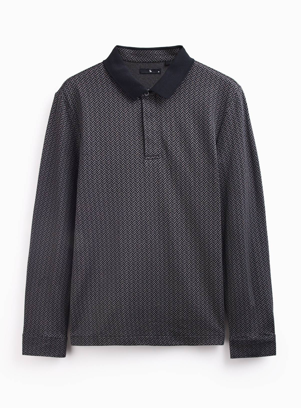 Black Long Sleeved Herringbone Polo XXXL - Image 3