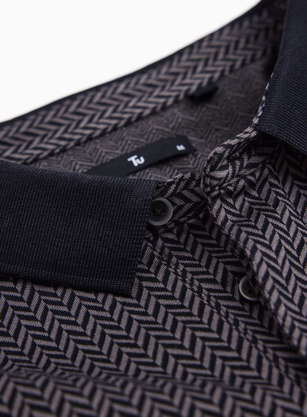 Black Long Sleeved Herringbone Polo XXXL - Image 4 thumbnail