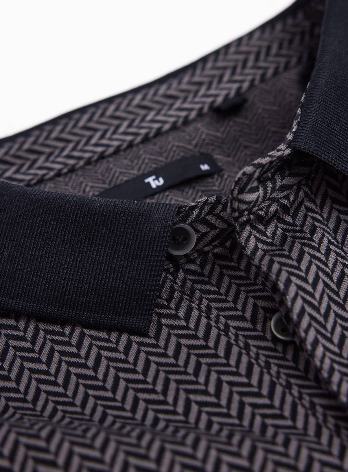 Black Long Sleeved Herringbone Polo XXXL - Image 4