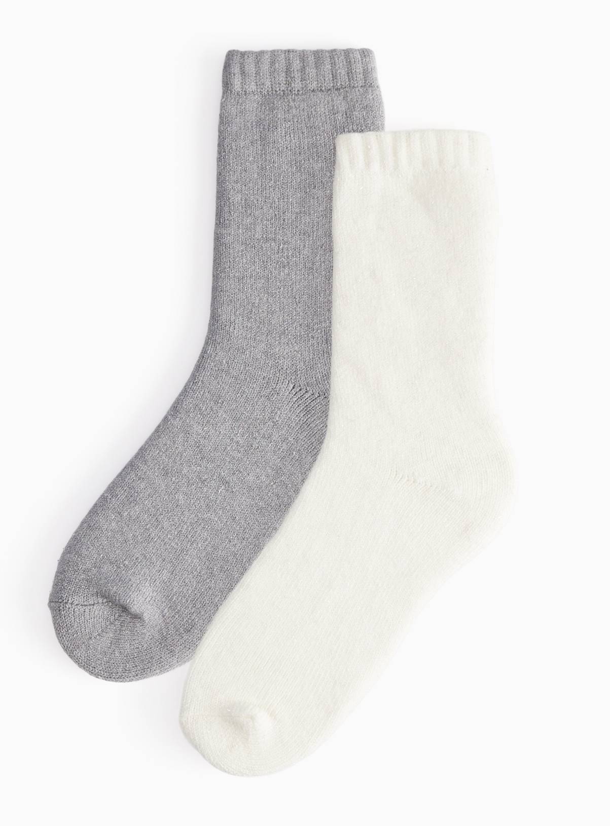 Grey & Cream Cosy Supersoft Sparkle Socks 2 Pack 4-8 - Image 1