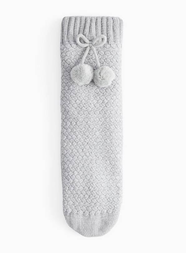 Grey Cosy Chunky Cable Slipper Socks 4-8