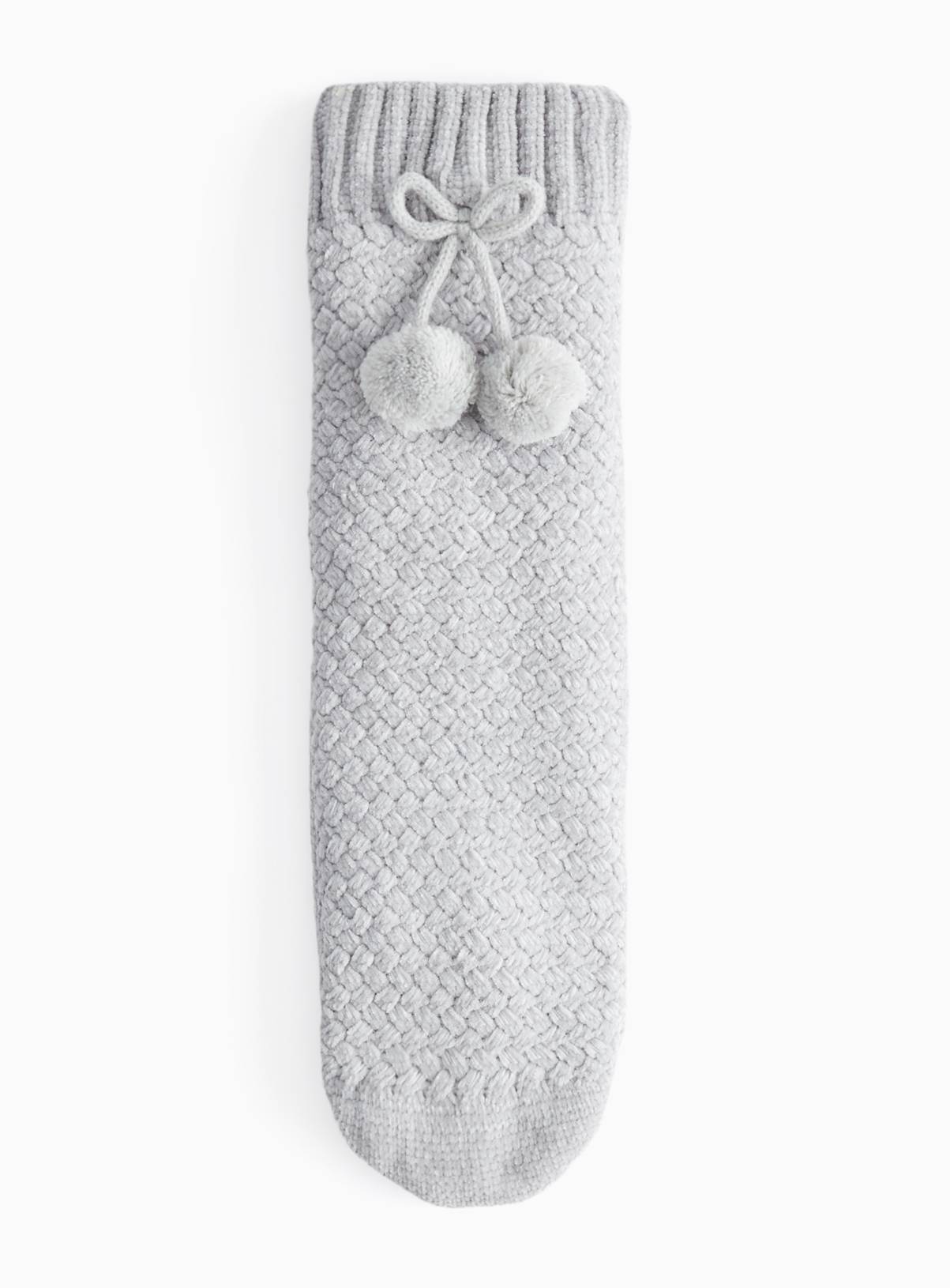 Grey Cosy Chunky Cable Slipper Socks 4-8 - Image 1
