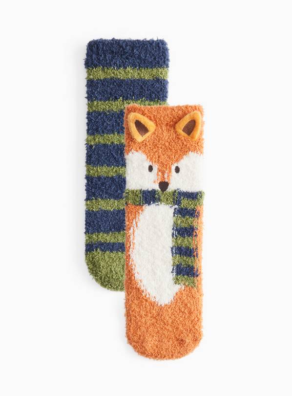 Green, Navy & Brown Fox & Stripe Socks 2 Pack 12.5-3.5