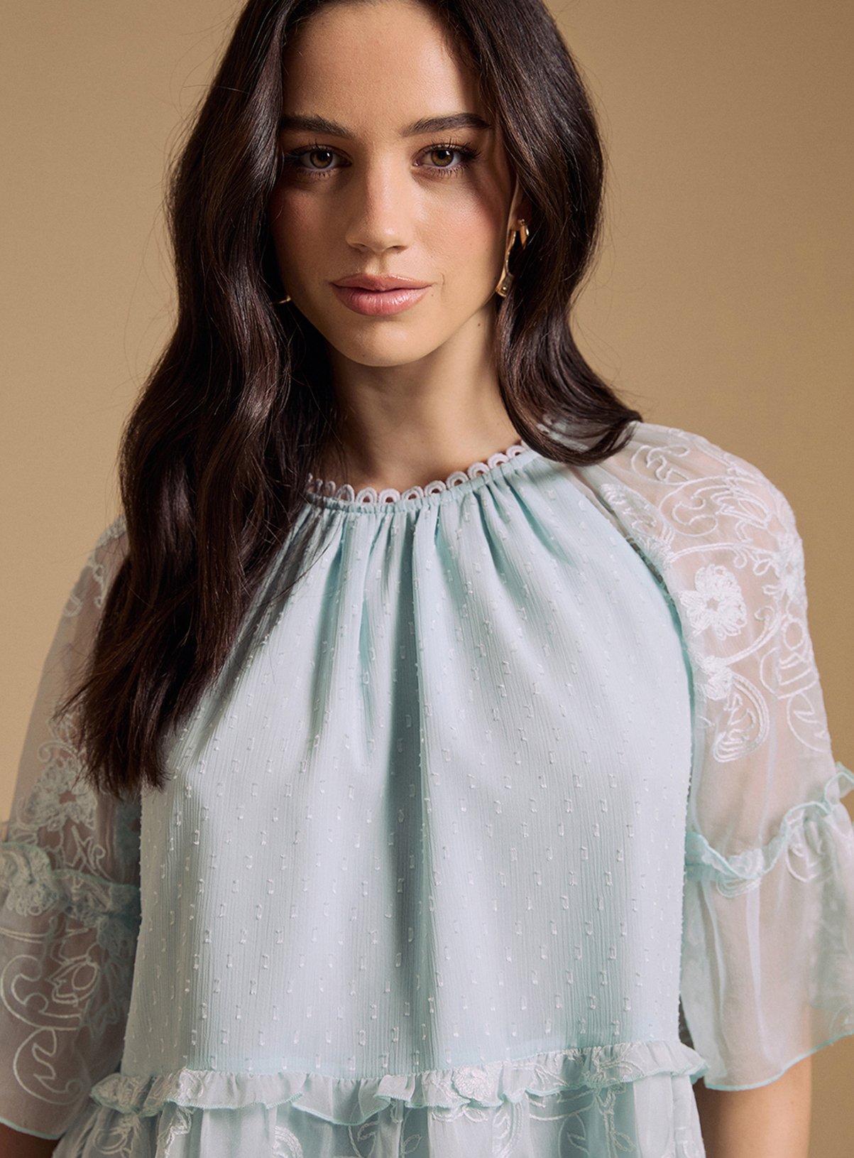 OASIS Chiffon Peplum Blouse Blue 14 - Image 2 thumbnail