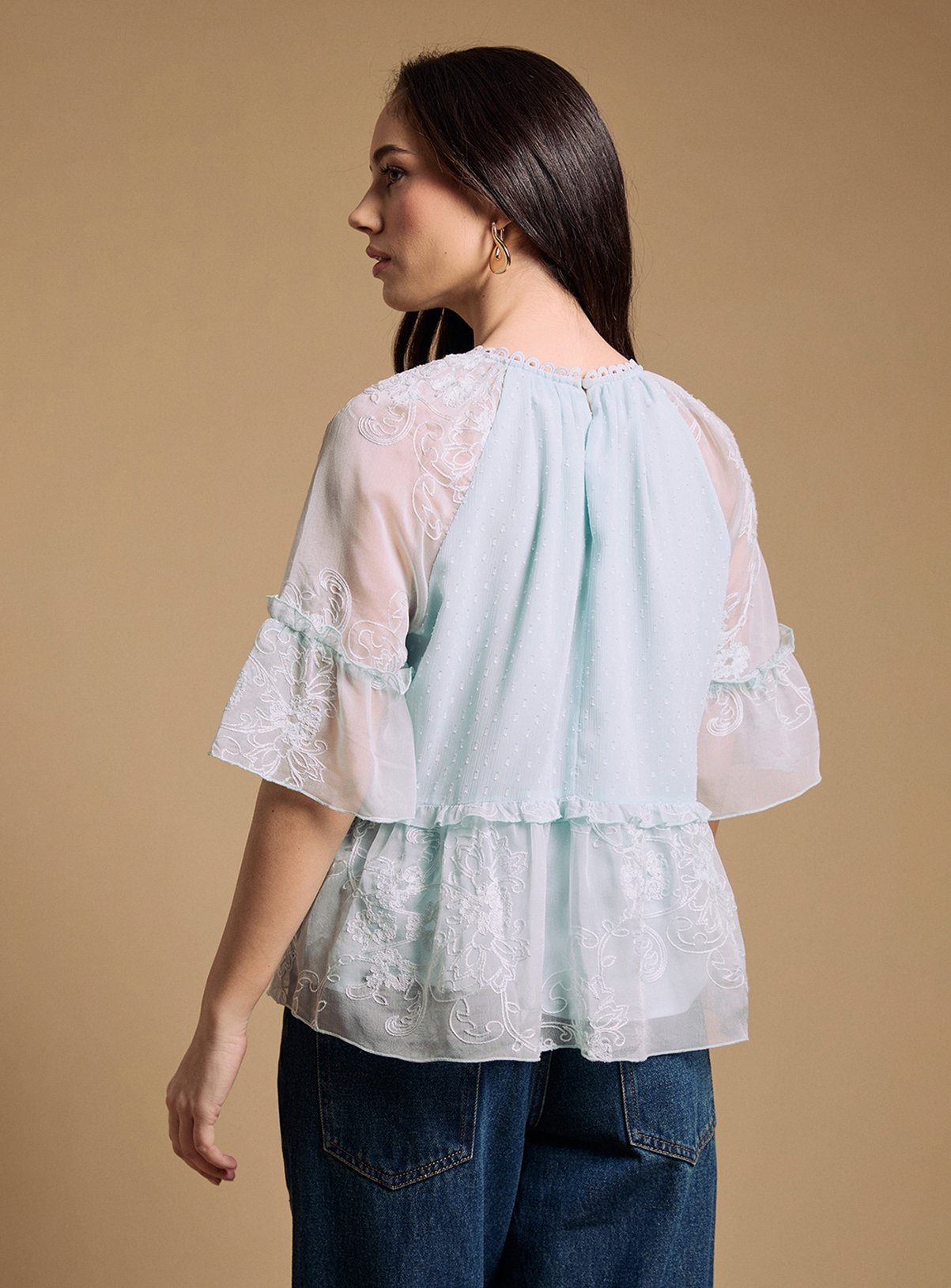 OASIS Chiffon Peplum Blouse Blue 14 - Image 3 thumbnail