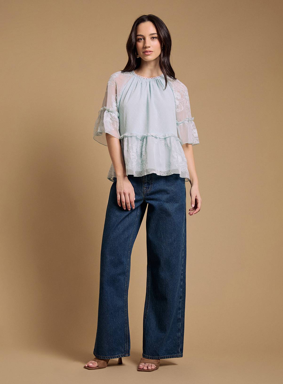 OASIS Chiffon Peplum Blouse Blue 14 - Image 4