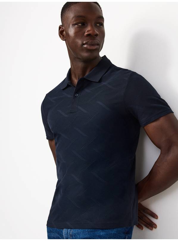 Navy Patterned Polo Shirt XL