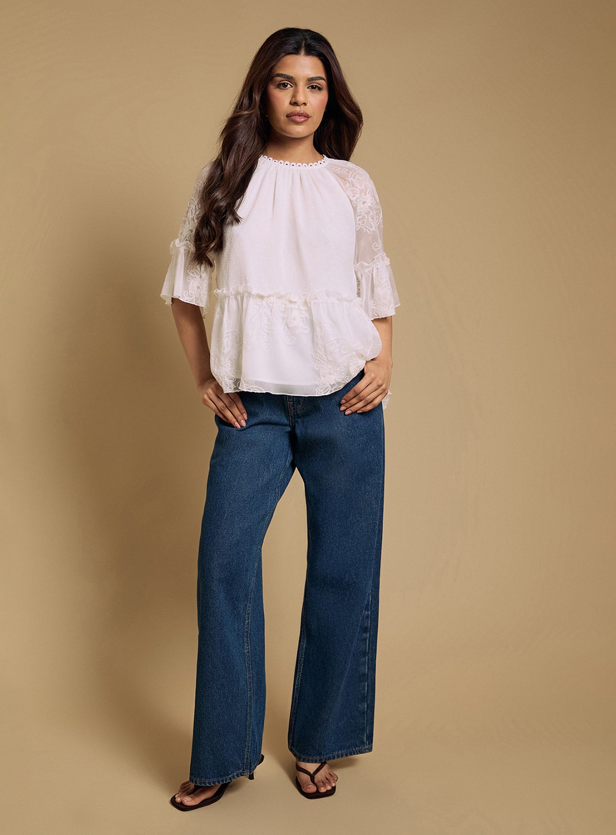 OASIS Chiffon Peplum Blouse Ivory 18 - Image 2 thumbnail