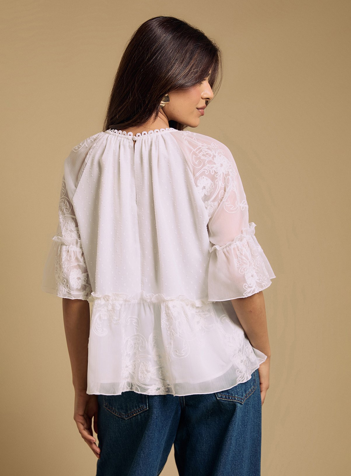 OASIS Chiffon Peplum Blouse Ivory 18 - Image 3 thumbnail