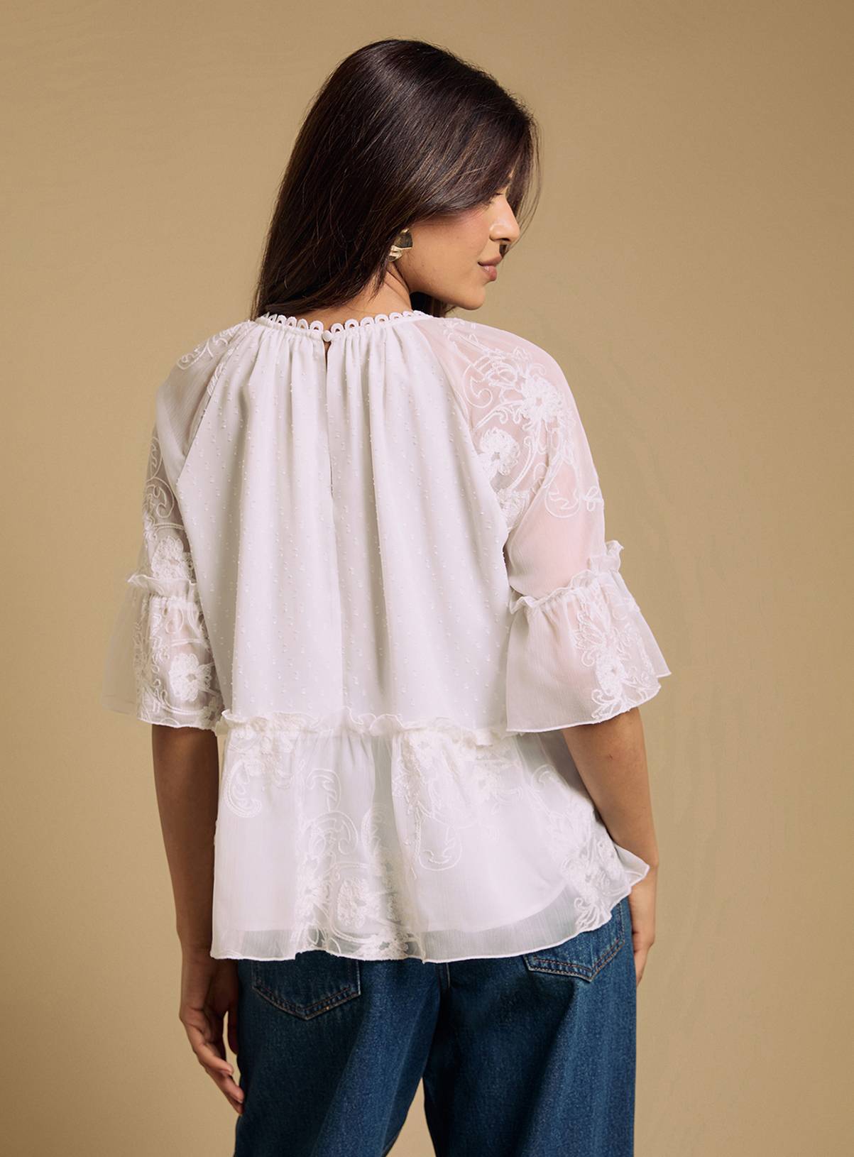 OASIS Chiffon Peplum Blouse Ivory 18 - Image 3