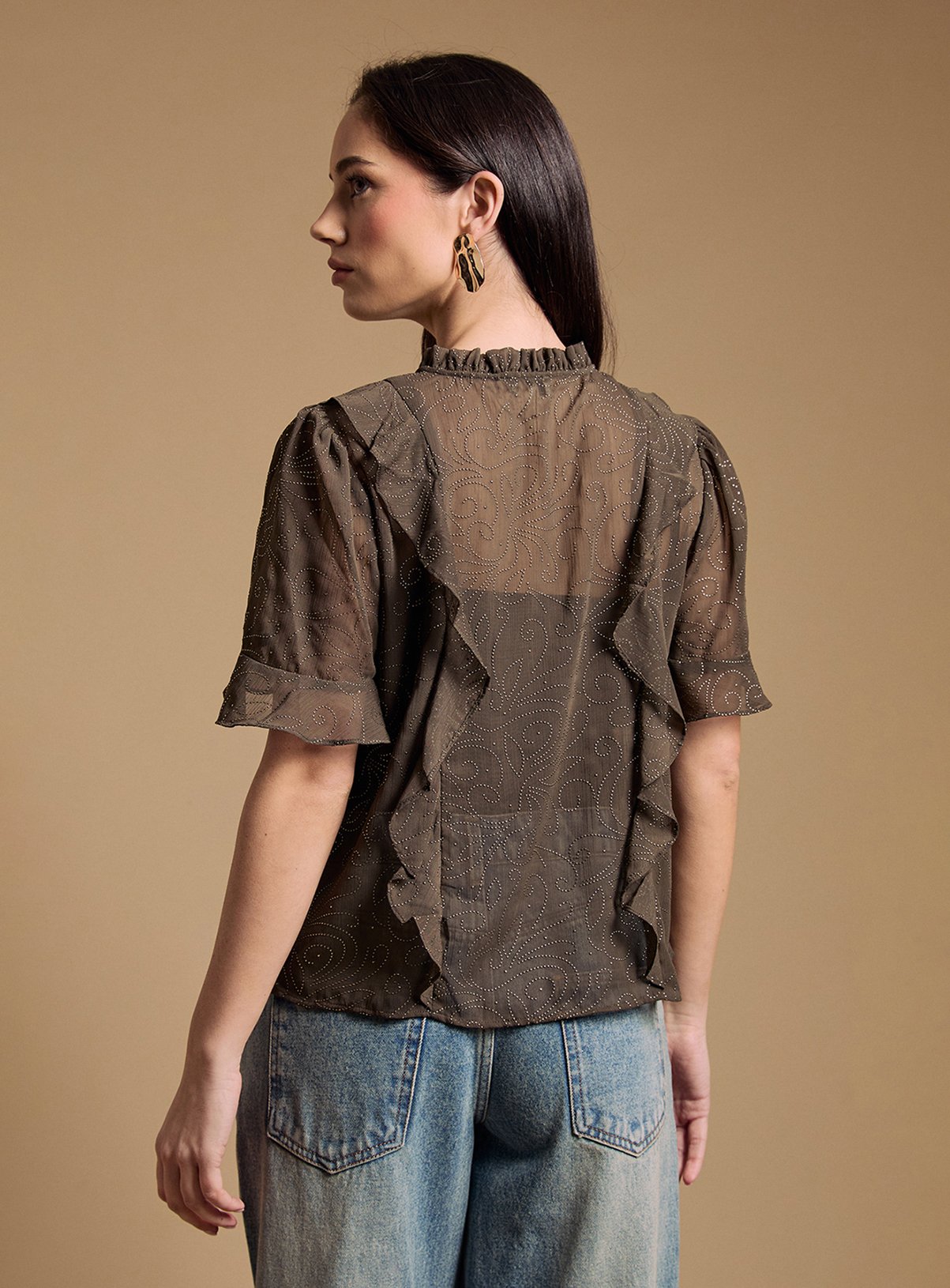 OASIS Tie Neck Frill Babydoll Blouse 8 - Image 3 thumbnail