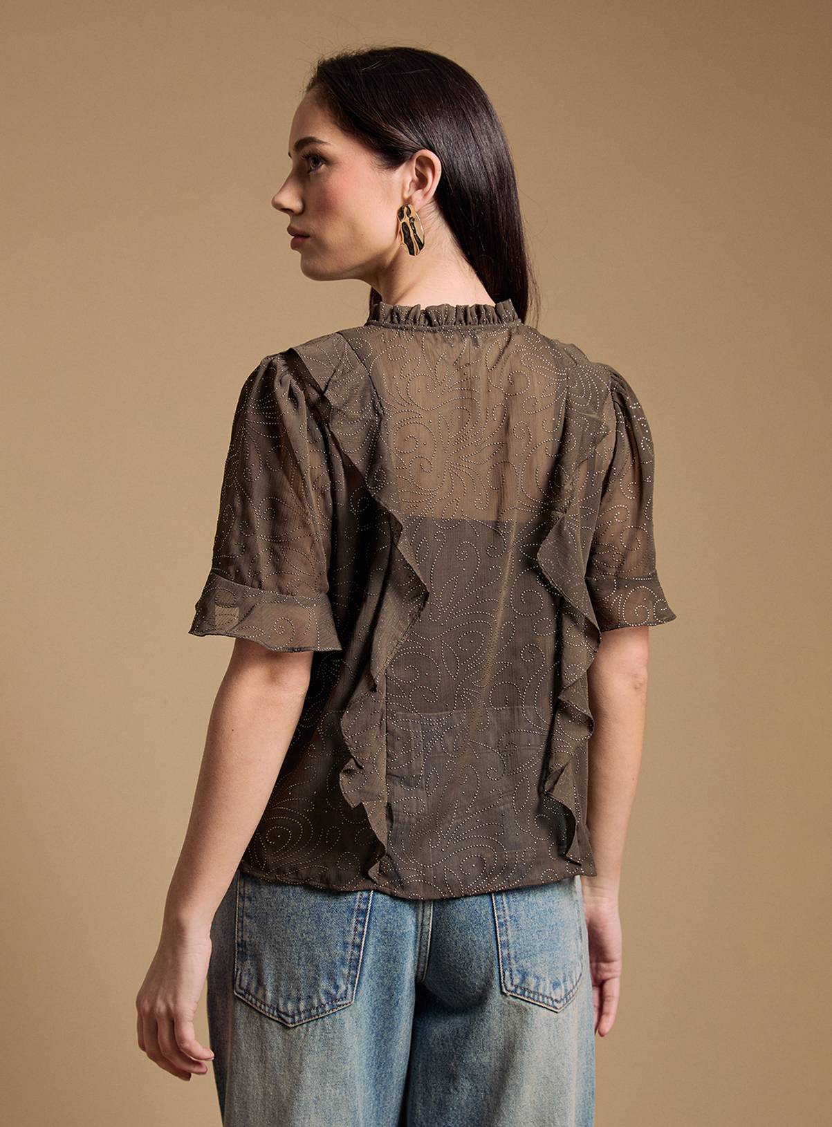 OASIS Tie Neck Frill Babydoll Blouse 8 - Image 3