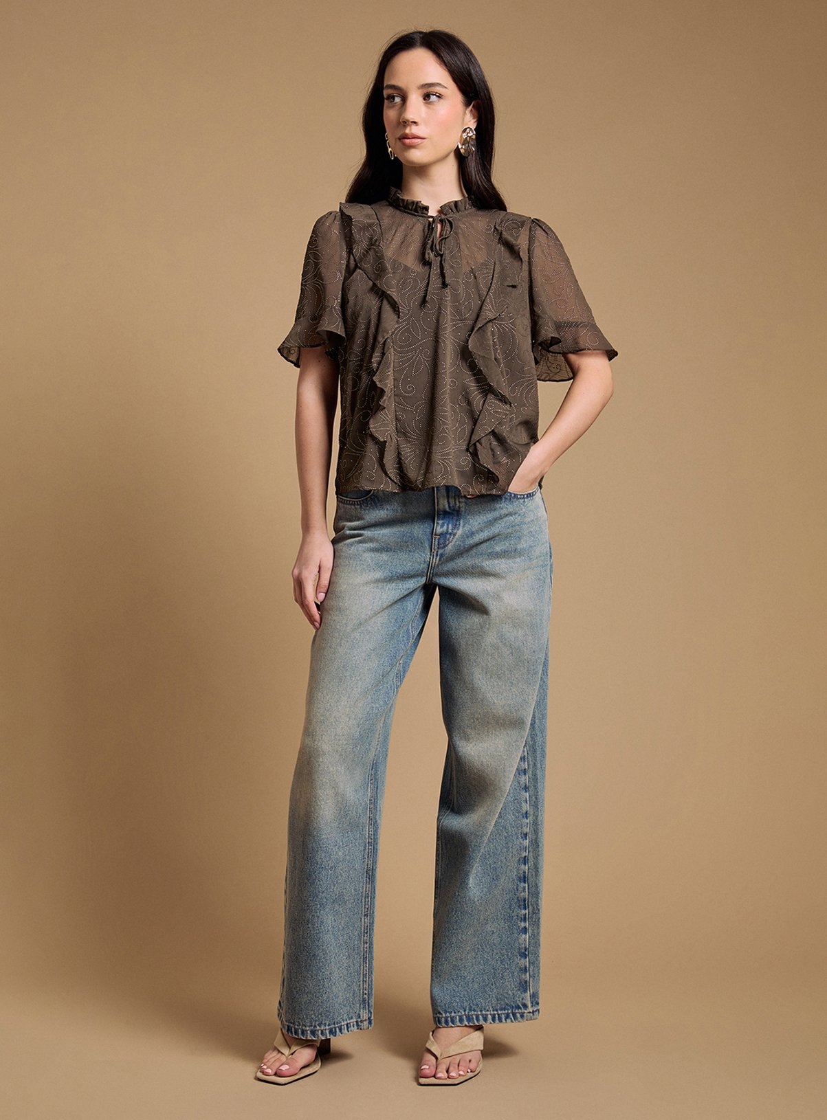 OASIS Tie Neck Frill Babydoll Blouse 8 - Image 4 thumbnail