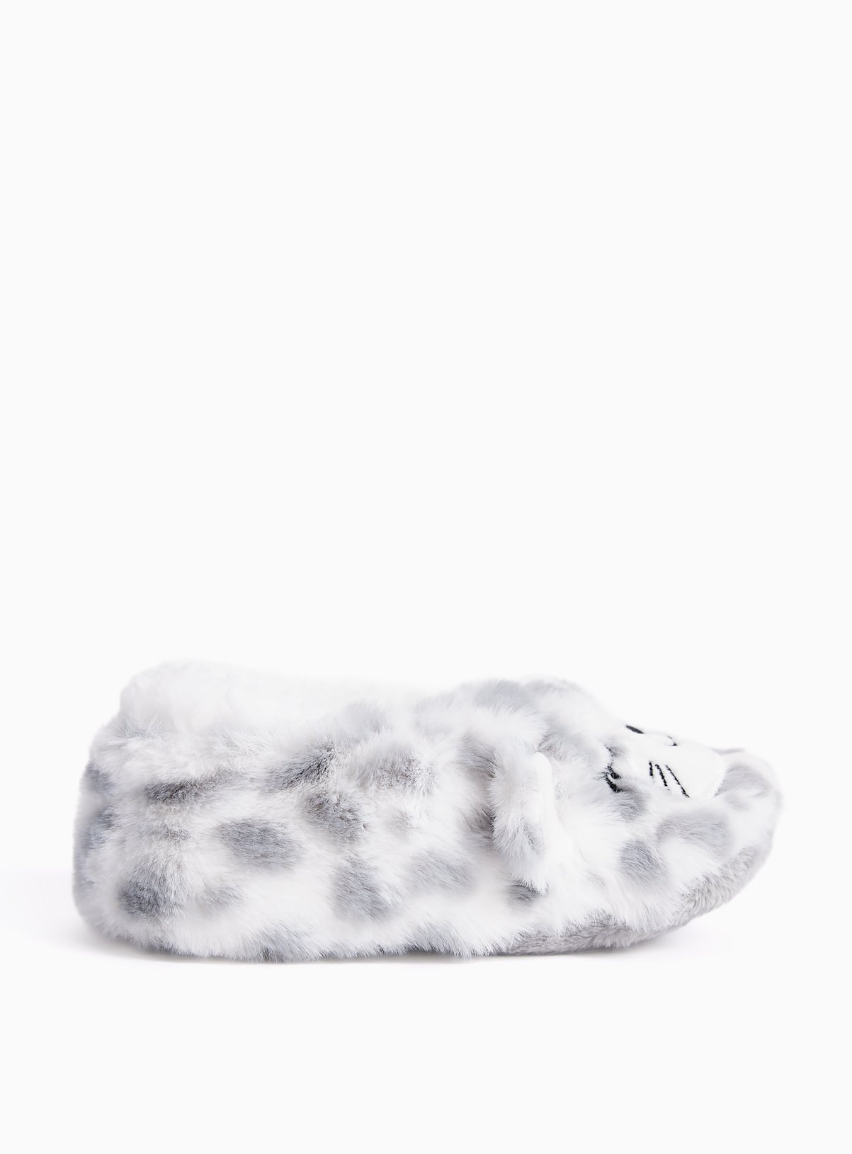 Grey Snow Leopard Sherpa Footsie Slippers 3-5.5 Infant - Image 2 thumbnail