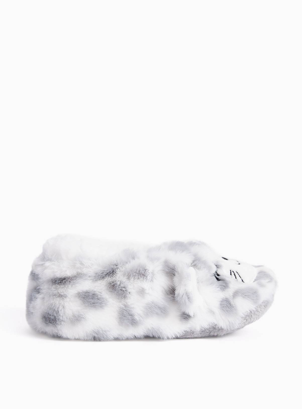 Grey Snow Leopard Sherpa Footsie Slippers 3-5.5 Infant - Image 2