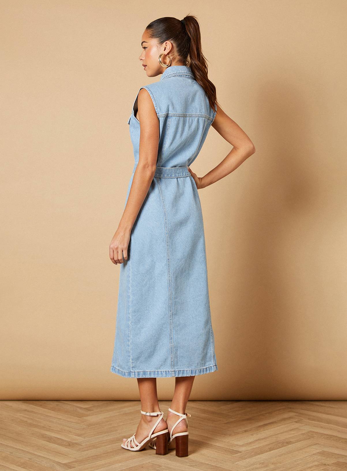 OASIS Belted Waist Pocket Detail Denim Midaxi Dress 10 - Image 3