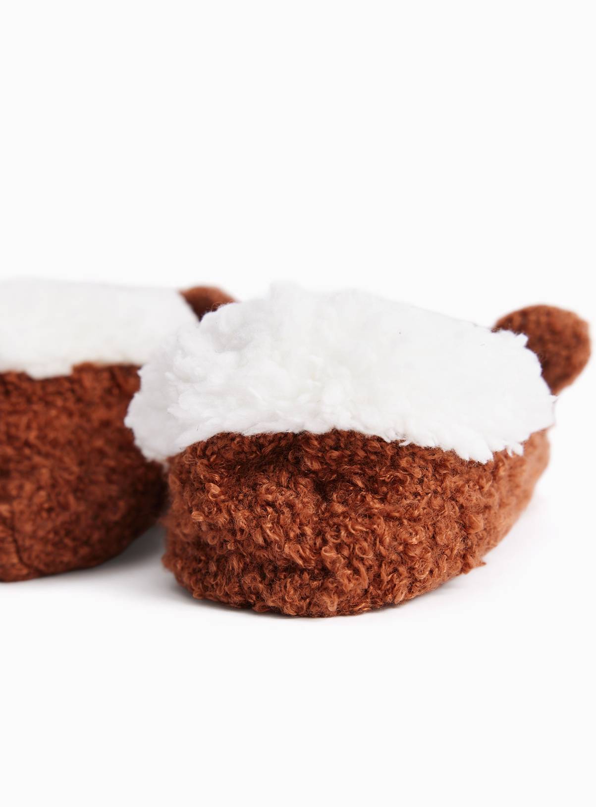 Brown Bear Sherpa Footsie Slippers 9-12 Infant - Image 4