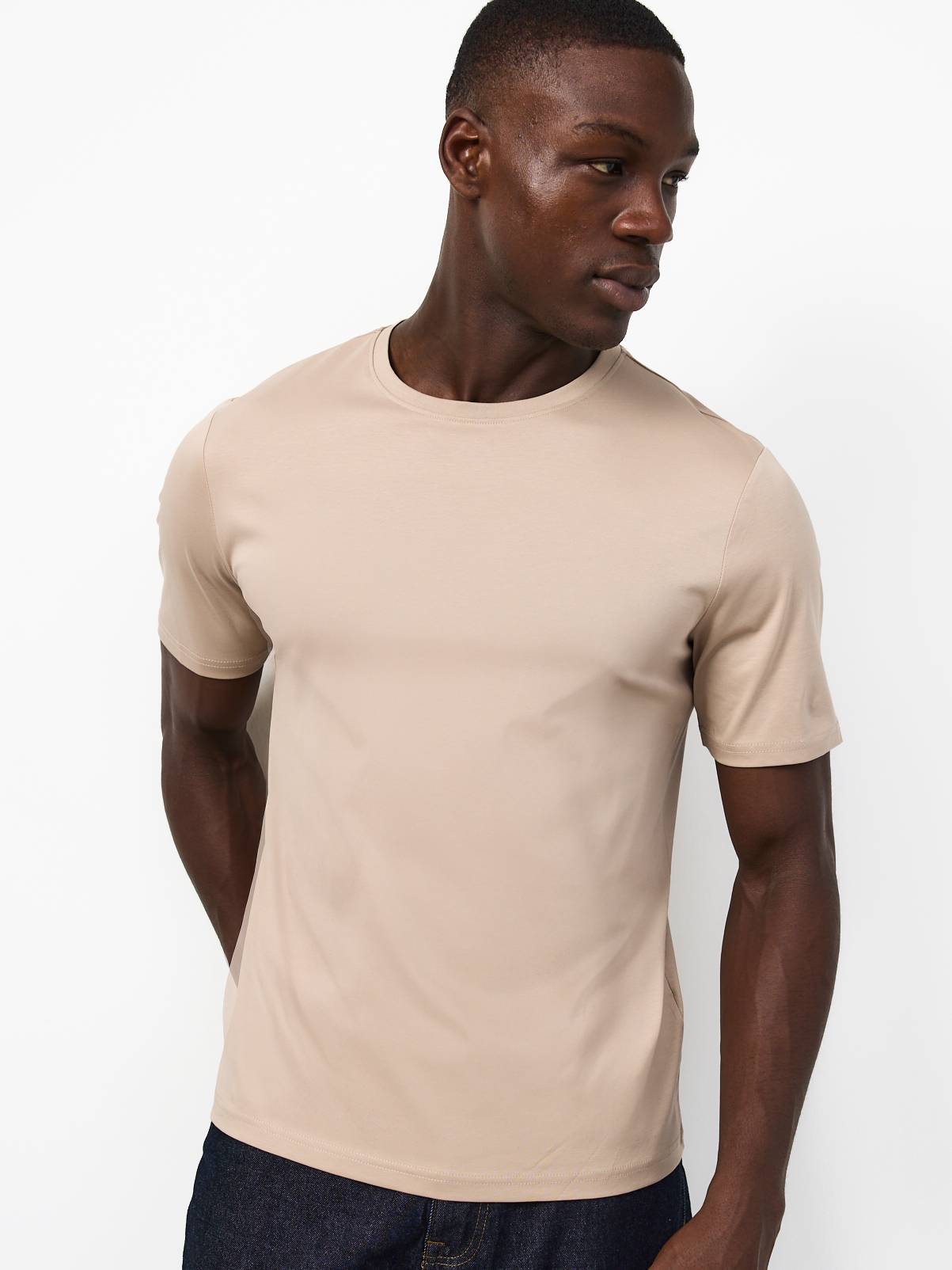 Pure Supima Cotton Plain Stone T-Shirt S - Image 1