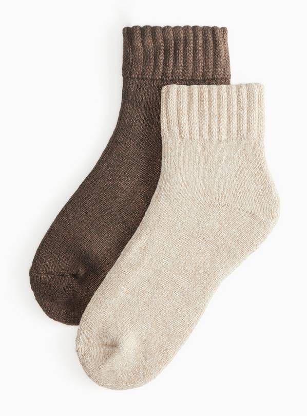 Neutral Cosy Thermal Cropped Ankle Socks 2 Pack 4-8