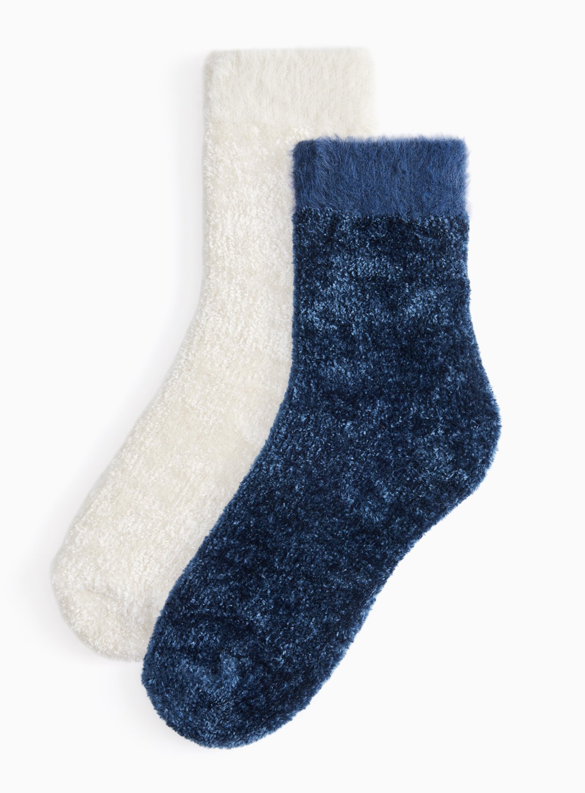 Navy & Cream Chenille Fluffy Socks 2 Pack  4-8 - Image 1 thumbnail