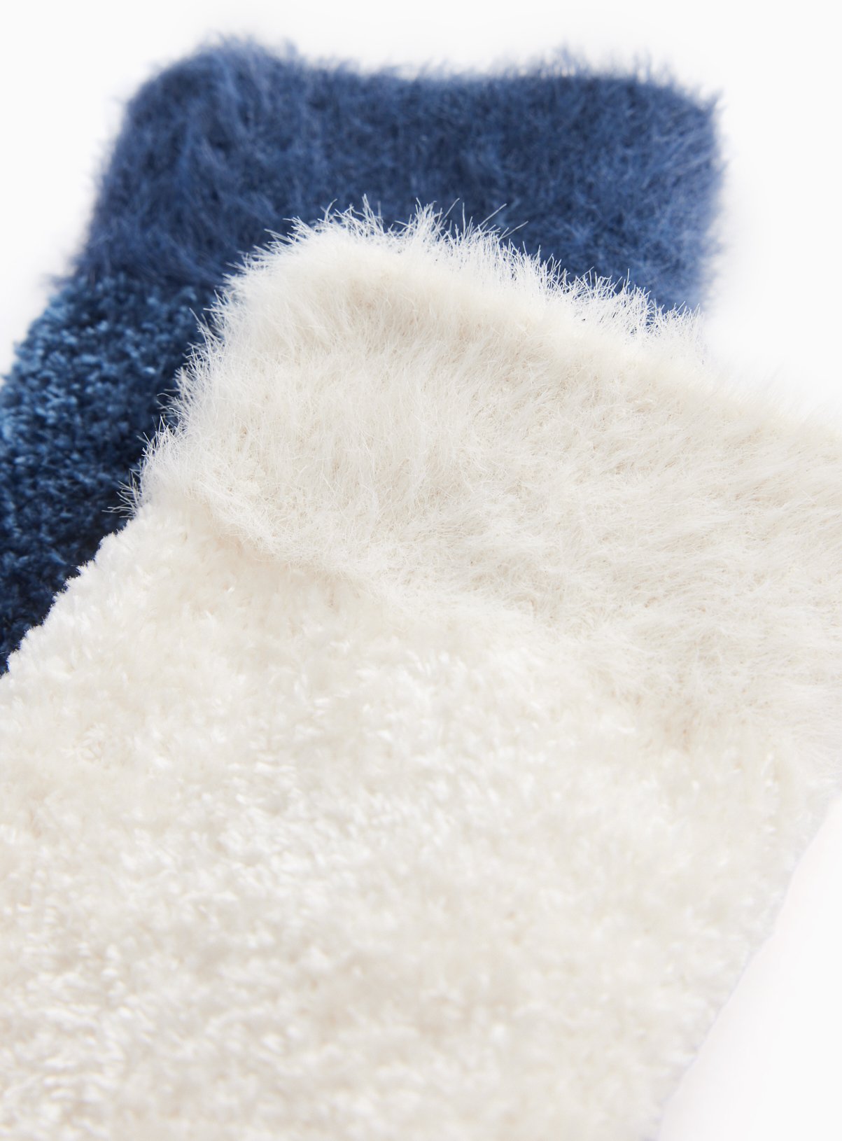 Navy & Cream Chenille Fluffy Socks 2 Pack  4-8 - Image 2 thumbnail