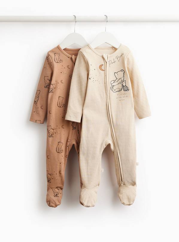 Beige Winnie the Pooh Sleepsuits 2 pack 3-6 months