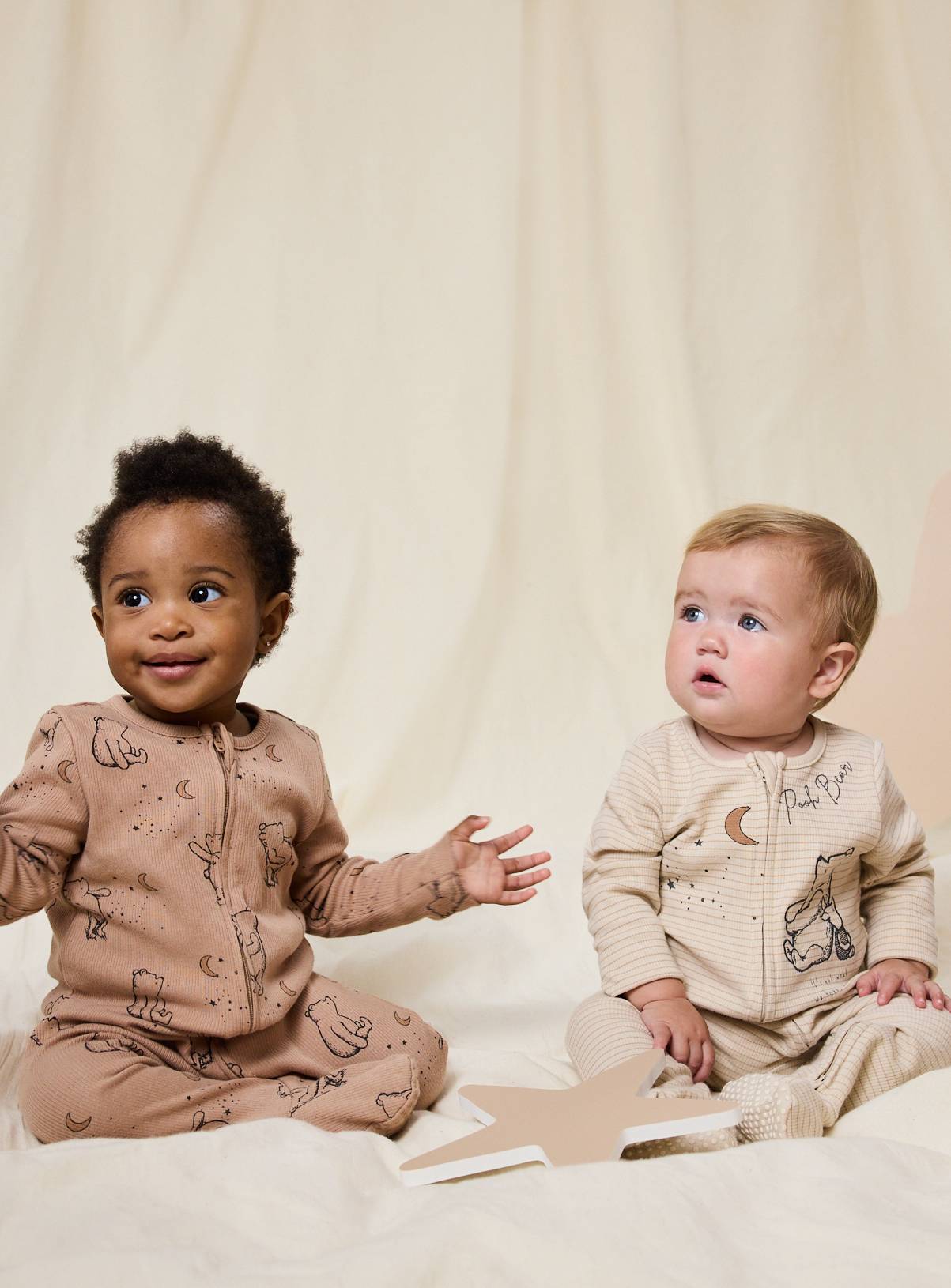 Beige Winnie the Pooh Sleepsuits 2 pack Newborn - Image 1