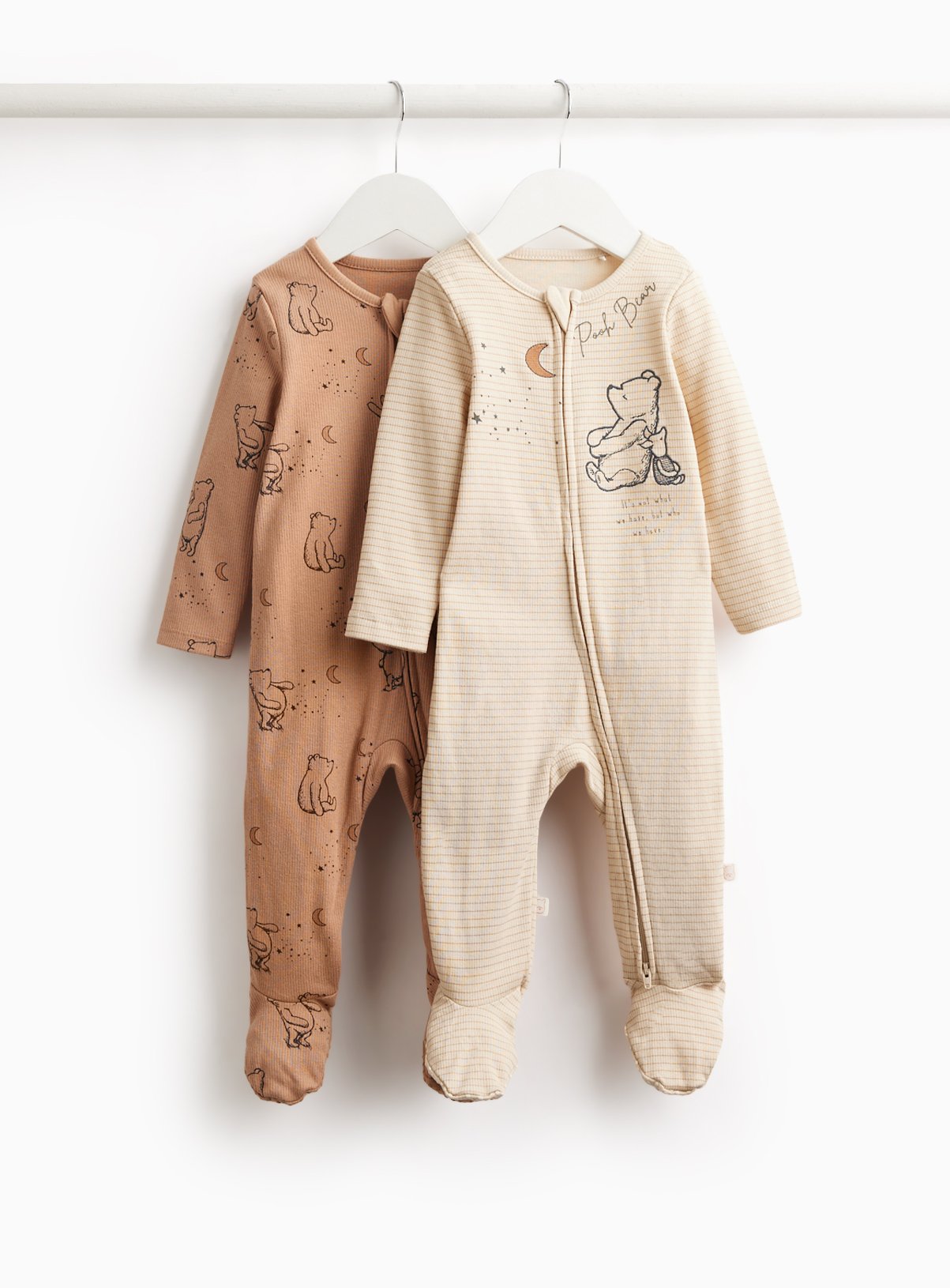 Beige Winnie the Pooh Sleepsuits 2 pack Newborn - Image 2 thumbnail