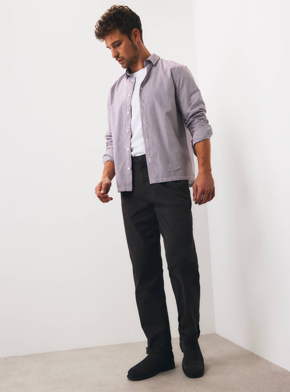 Brown Stripe Long Sleeve Shirt M - Image 2