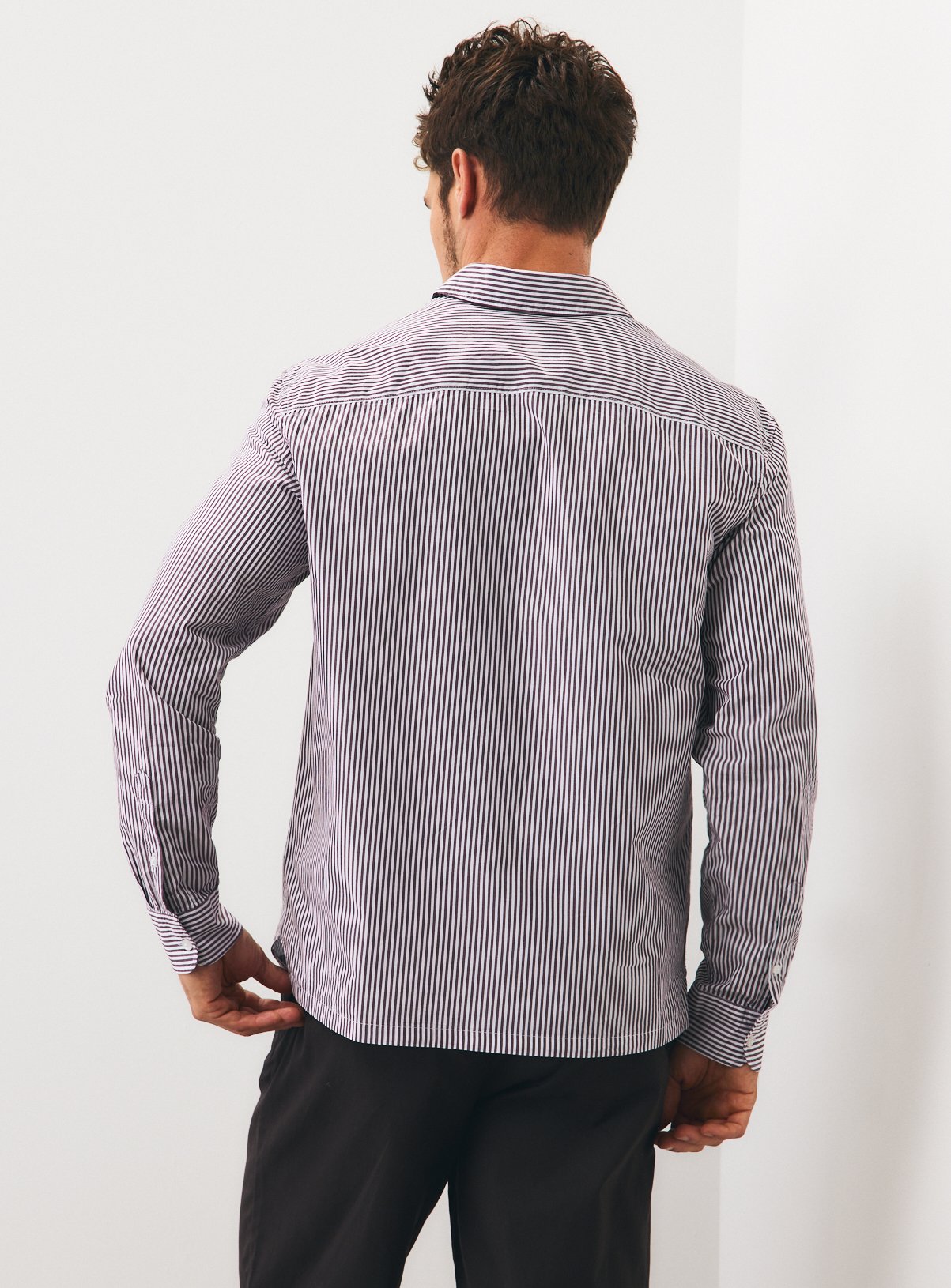 Brown Stripe Long Sleeve Shirt M - Image 5 thumbnail