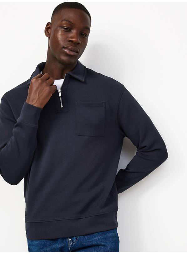 Navy Half-Zip Collared Sweater L