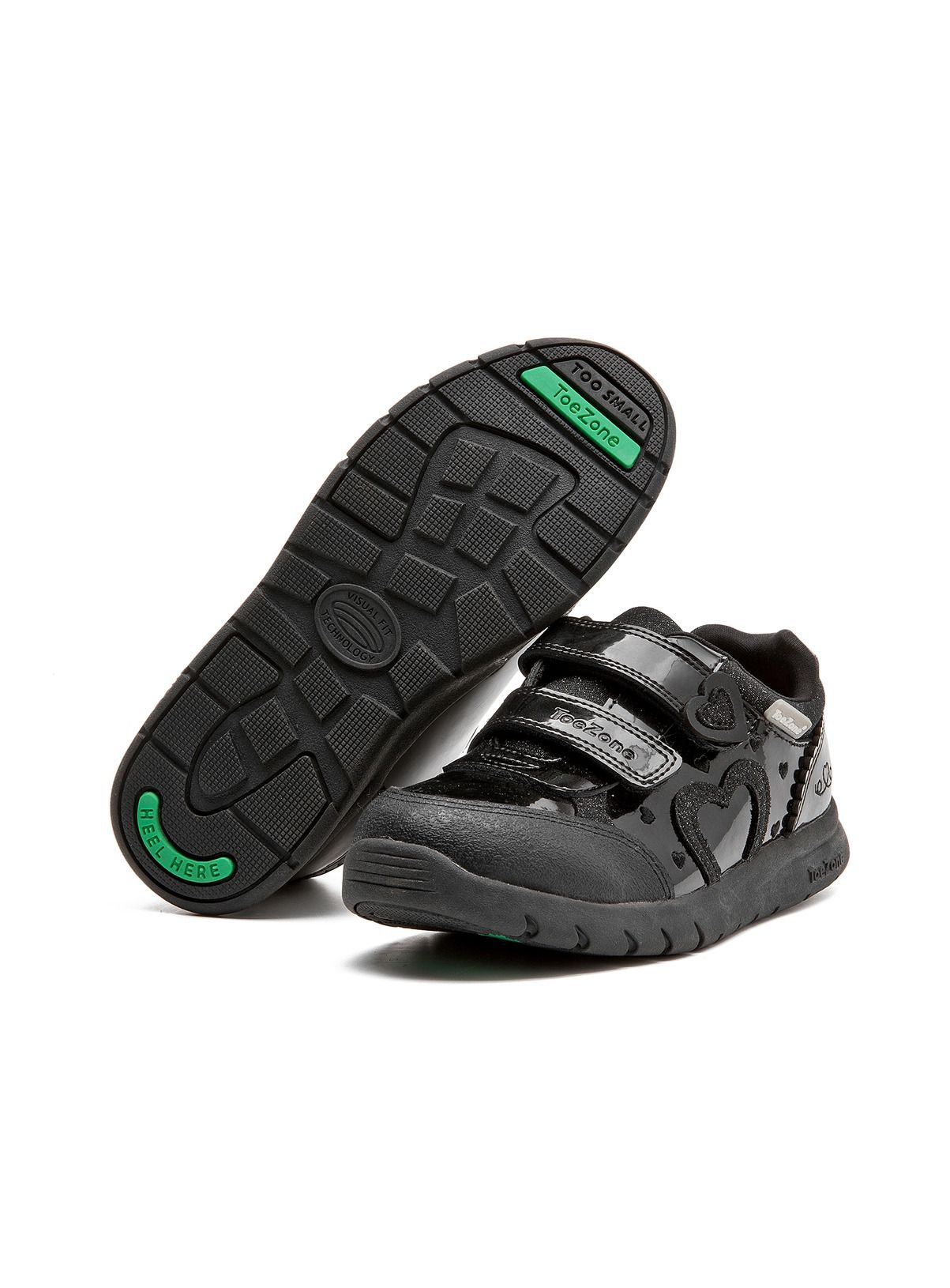 TOEZONE Isla Girls Patent Heart Rip Tape School Shoes 2 - Image 1 thumbnail