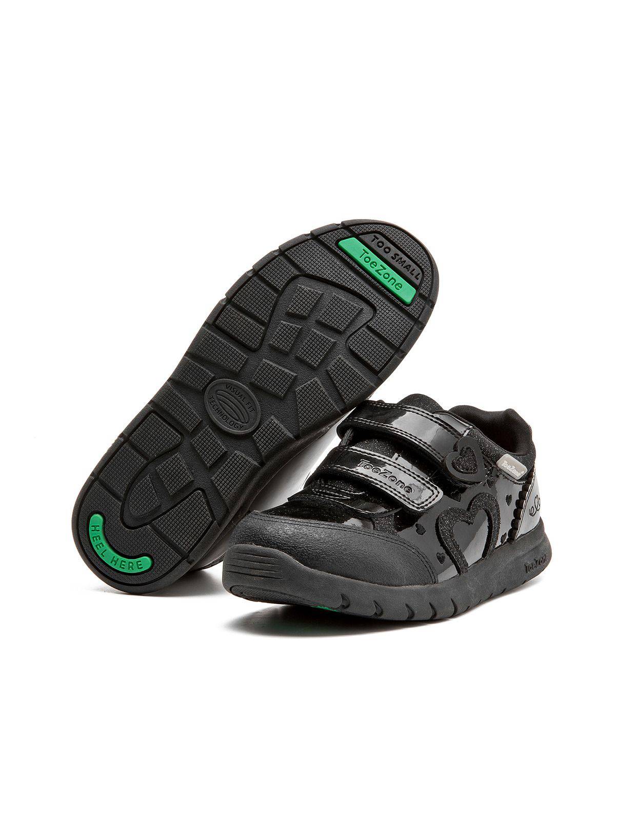 TOEZONE Isla Girls Patent Heart Rip Tape School Shoes 2 - Image 1