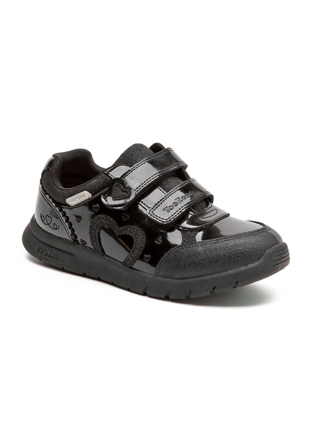 TOEZONE Isla Girls Patent Heart Rip Tape School Shoes 2 - Image 3