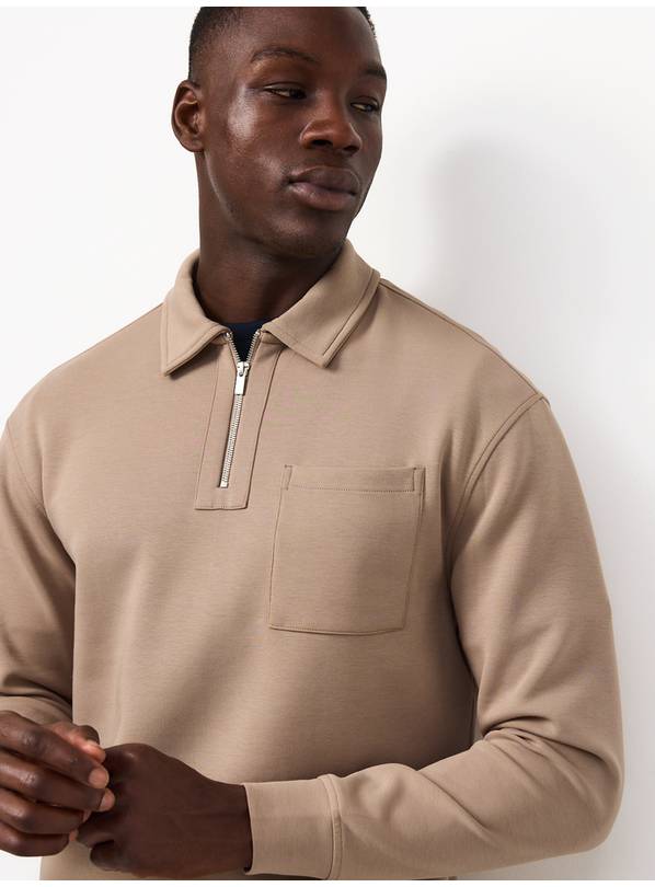 Stone-Coloured Half-Zip Collared Sweater S
