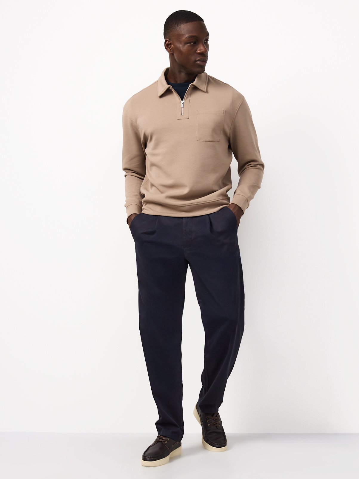 Stone-Coloured Half-Zip Collared Sweater XXXL - Image 2 thumbnail